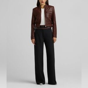 ST JOHN COLLECTION STRAIGHT KNIT PANT pleated pockets quietluxury dark academia